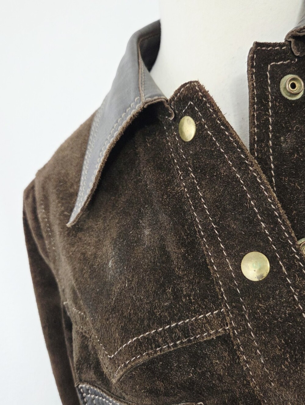 Vintage 70s reversible brown suede leather jacket aviator collared women's - Picture 6 of 8